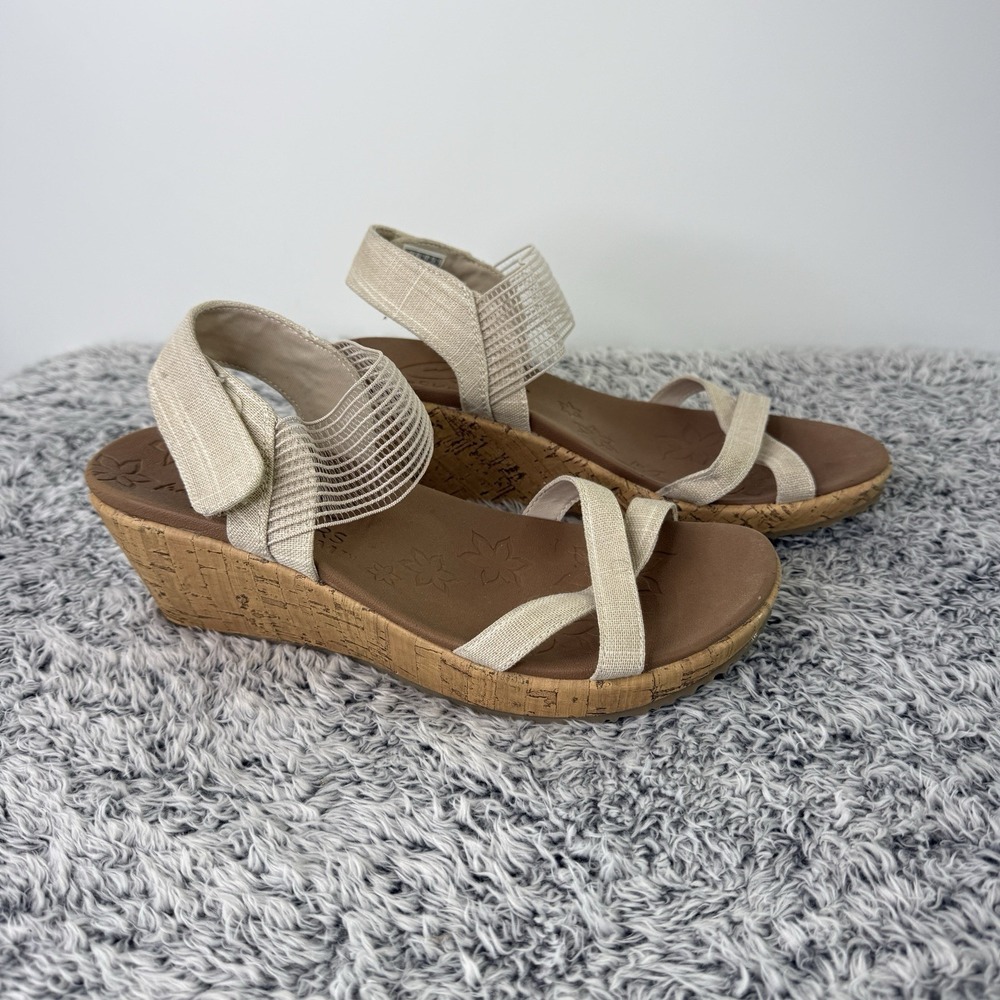 Skechers Sandals Light Tan Open Toe Wedge Cork Heel Women's US Size 9